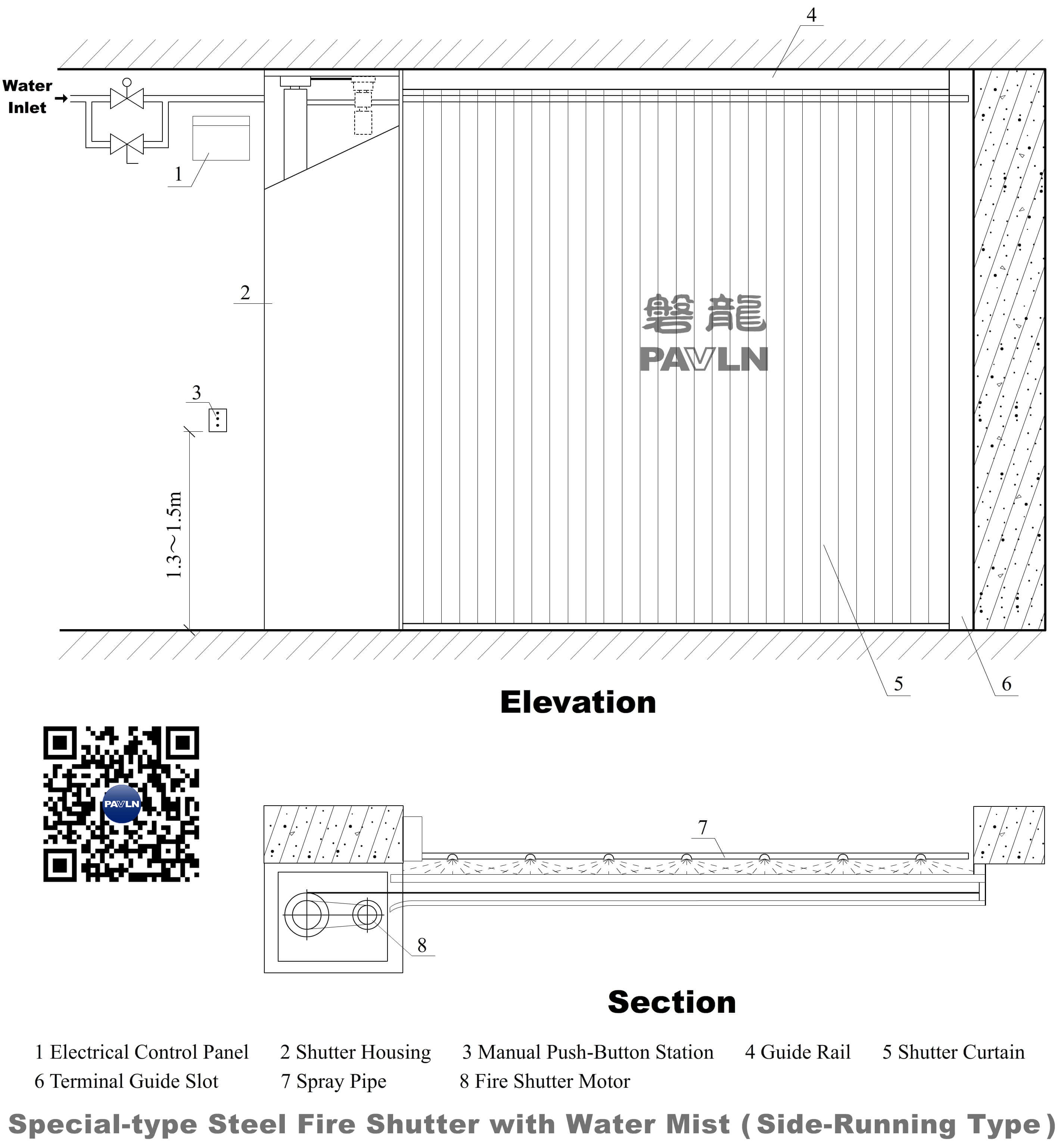 Special-type Steel Fire Shutter with Water Mist (Side-Running Type)