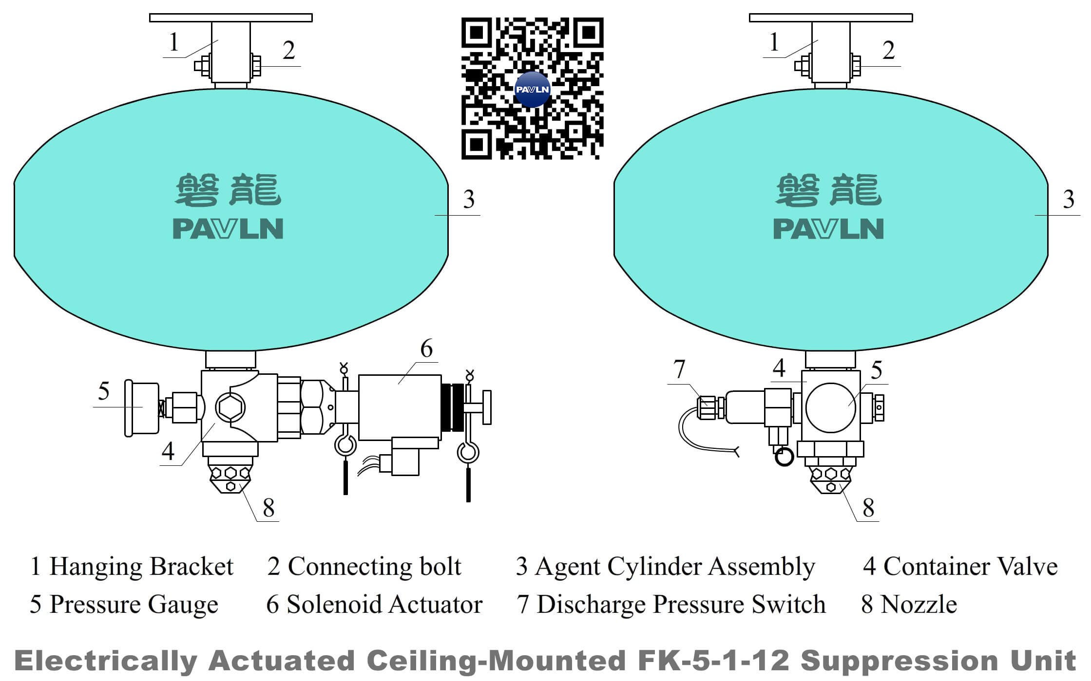 Electrically Actuated Ceiling-Mounted FK-5-1-12 Suppression Unit