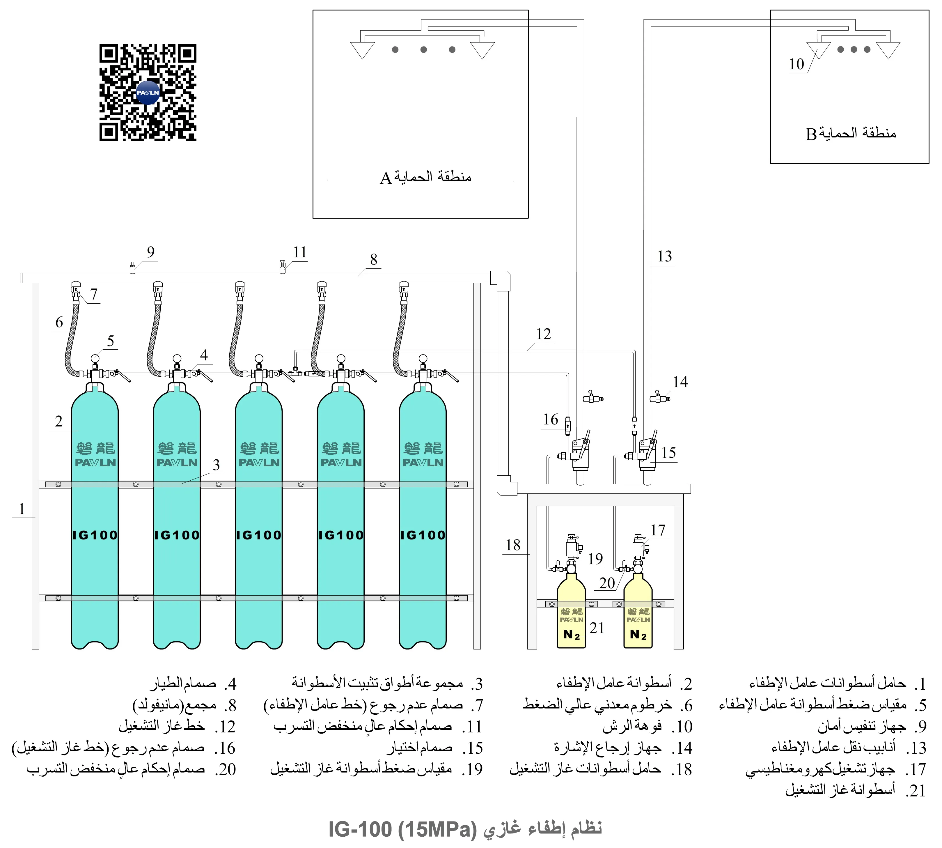 نظام إطفاء الحريق بغاز IG-100 (15 ميغاباسكال)