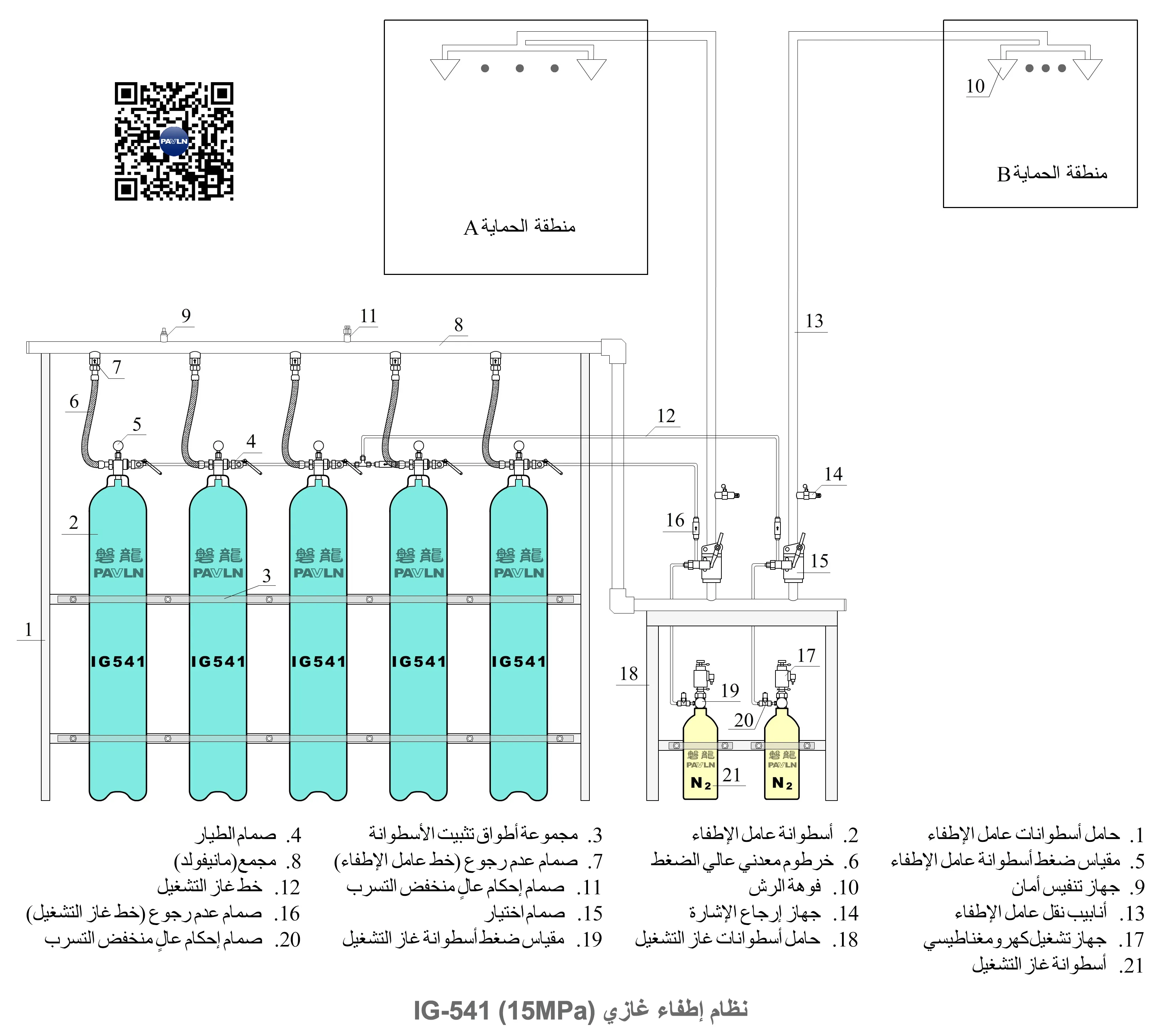  نظام إطفاء الحريق بغاز IG-541 (15 ميغاباسكال)