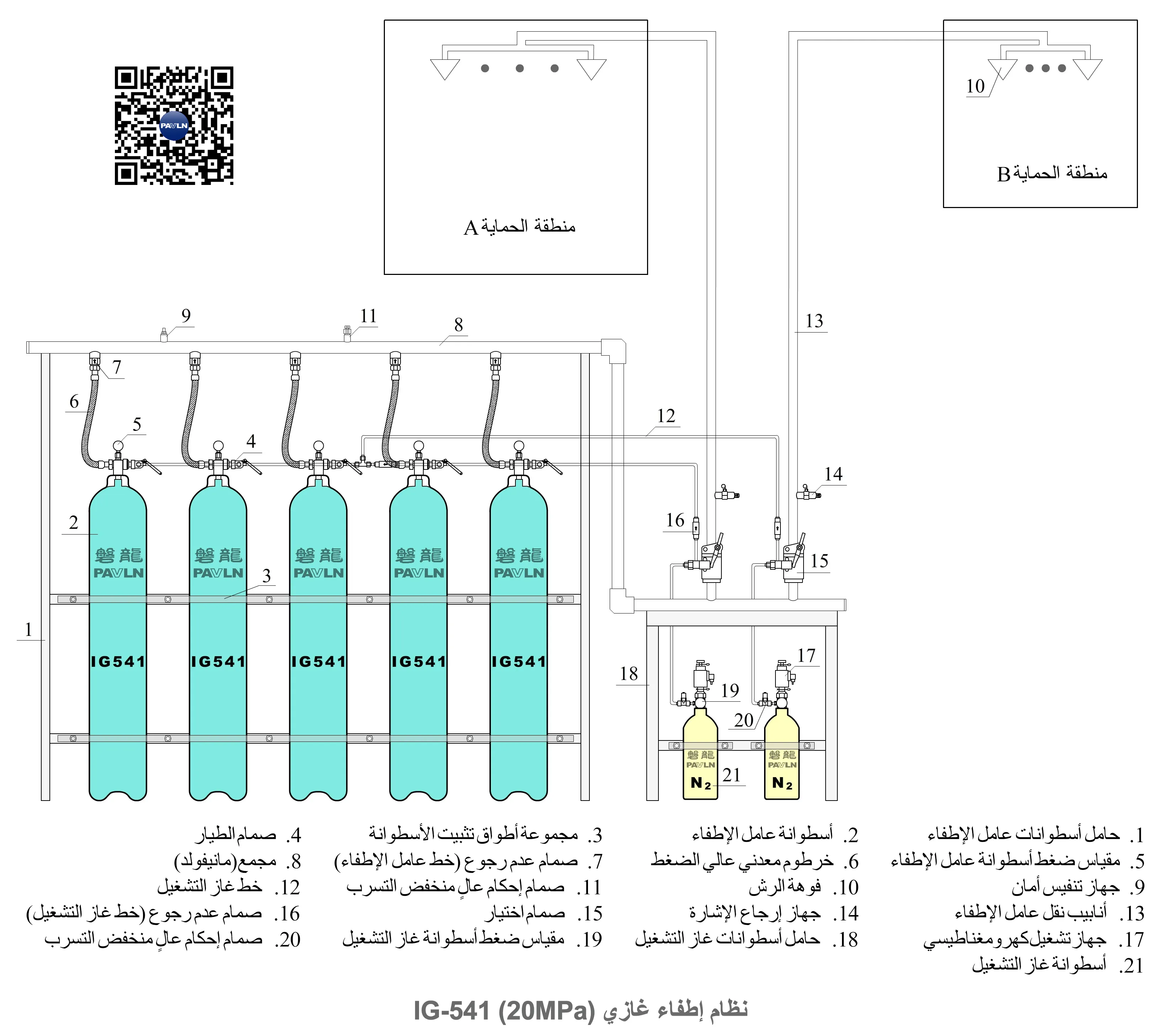نظام إطفاء الحريق بغاز IG-541 (20 ميغاباسكال)