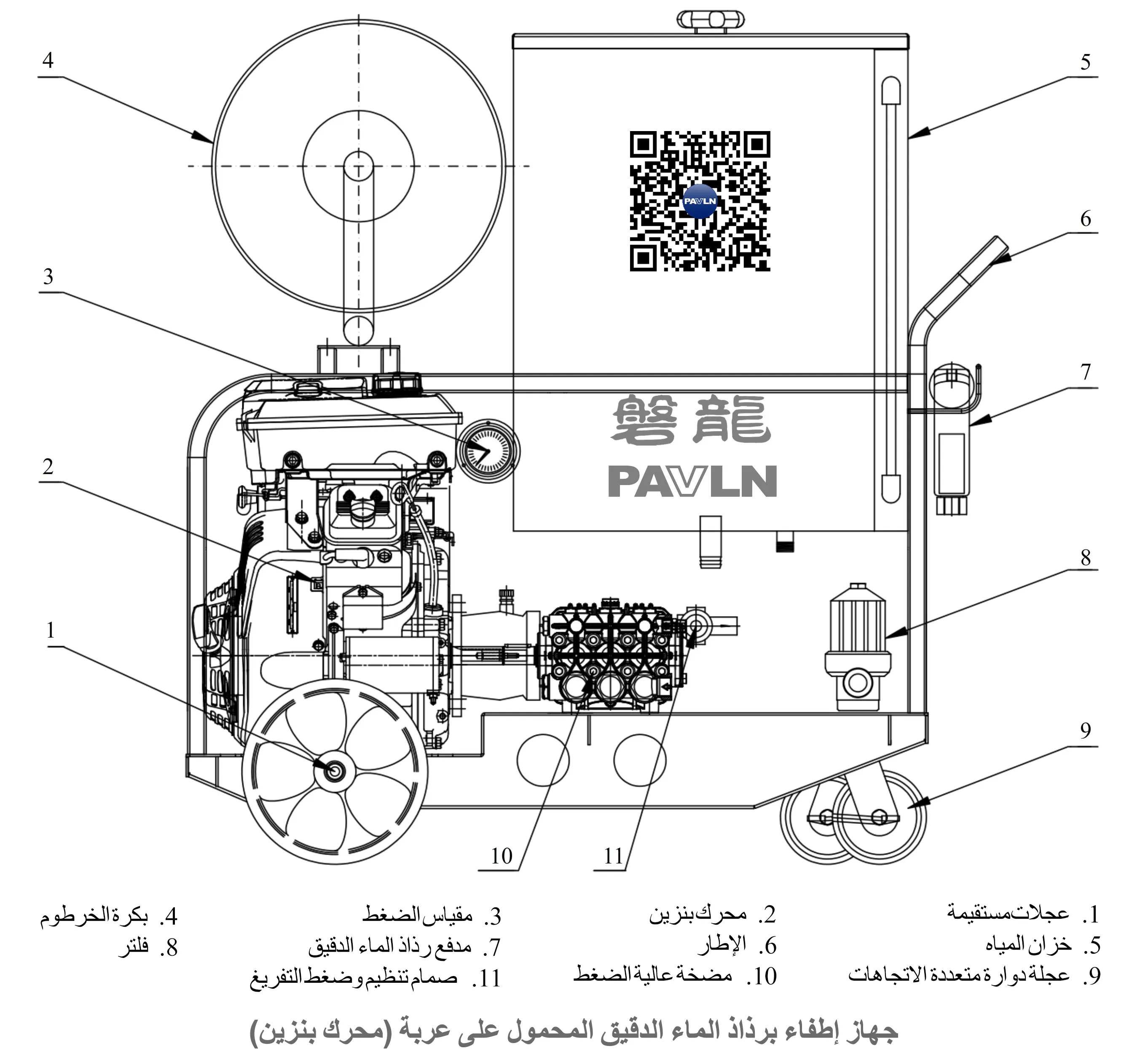 جهاز إطفاء برذاذ الماء الدقيق المحمول على عربة (محرك بنزين)