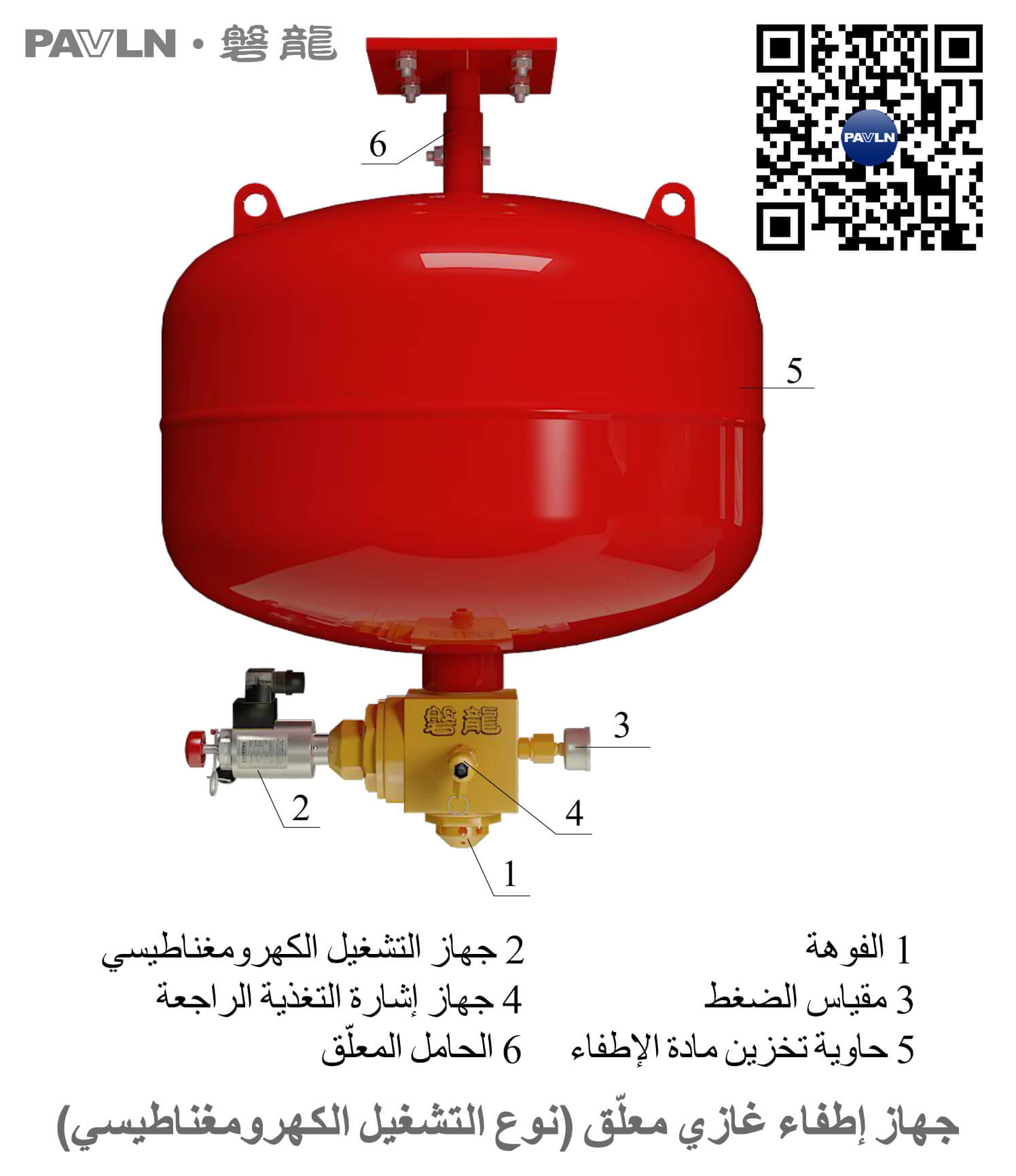 الشكل 2. وحدة إطفاء الحرائق بالغاز من النوع المعلق (نوع التشغيل بملف لولبي/سولينويد)