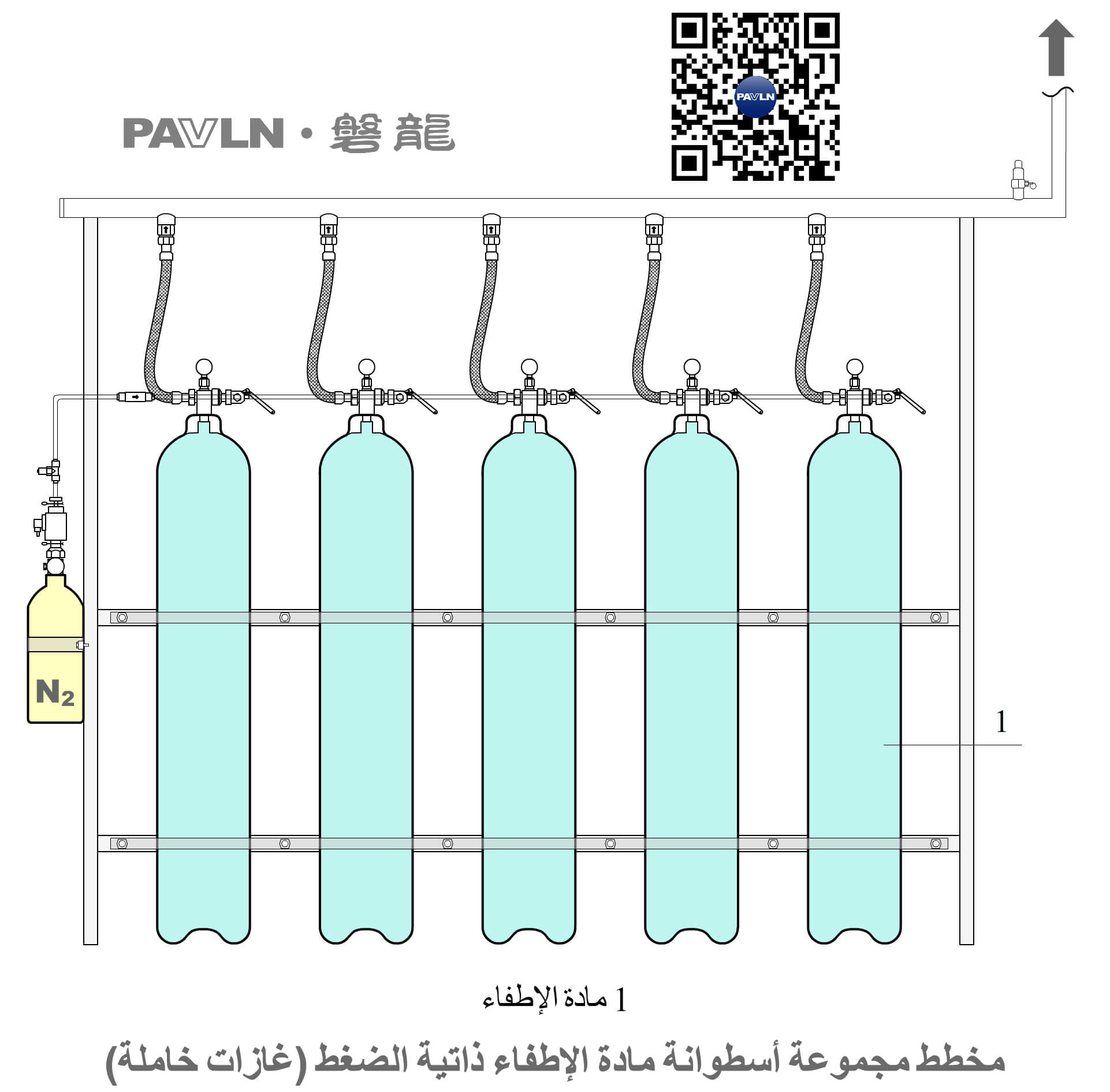 [الشكل 10] مخطط توضيحي لمجموعة حاوية وسيط إطفاء ذاتي الضغط (الغاز الخامل)